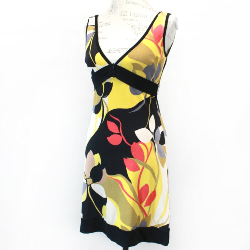 bebe Y2K empire waist floral print knit jersey dress Small